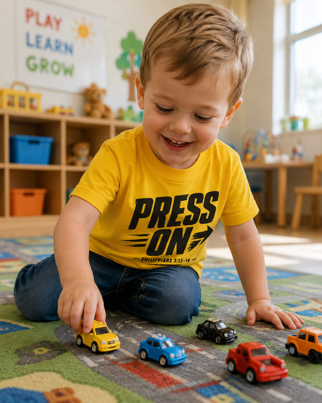 Toddler "PRESS ON" Philippians 3:13–14 Tee — Faith-Based Kids Shirt
