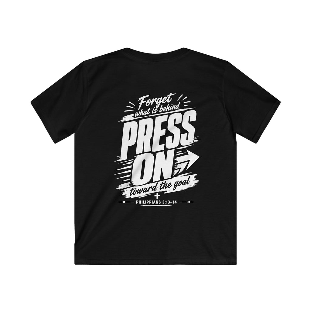 YOUTH "PRESS ON" Philippians 3:13–14 Tshirt (Gildan 64000y)