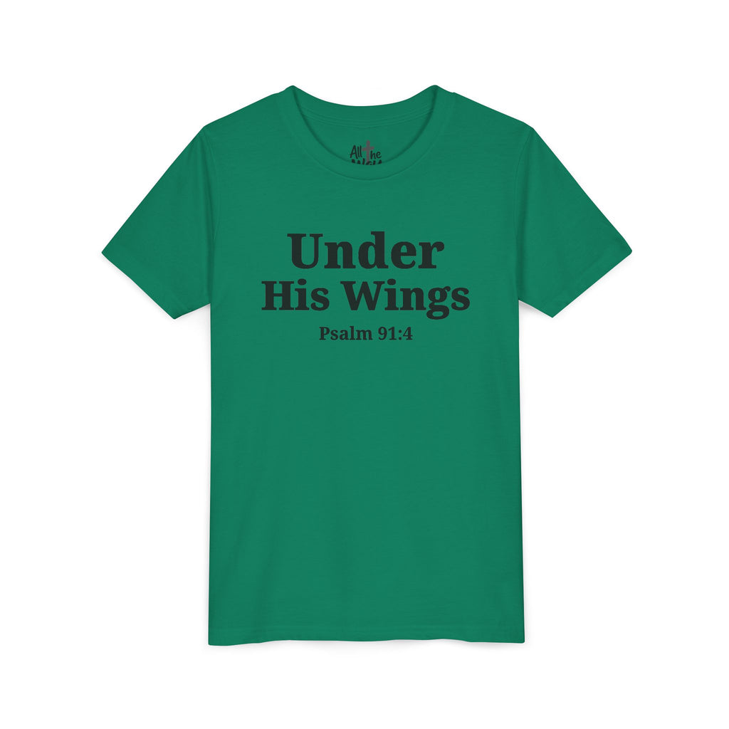 Youth Tee — "Under His Wings" Psalm 91:4 Faith T‑Shirt (Bella Canva 3001Y)