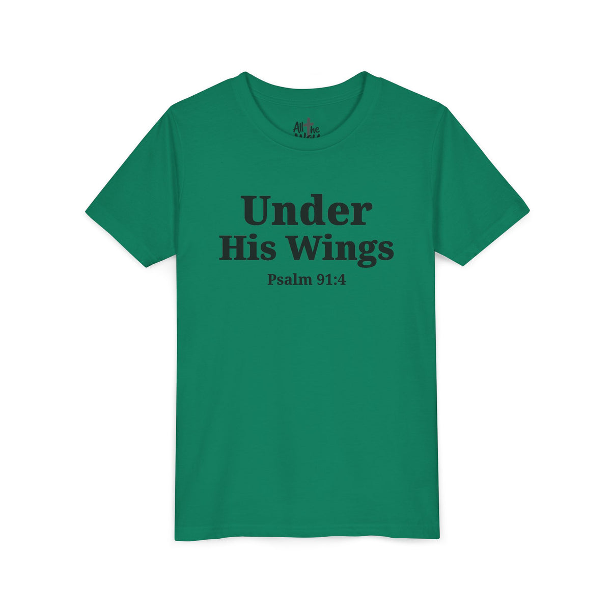 Youth Tee — "Under His Wings" Psalm 91:4 Faith T‑Shirt (Bella Canva 3001Y)