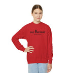 Youth Crewneck Sweatshirt — "All The Way" Inspirational Bible Verse (Matthew 10:38-39)