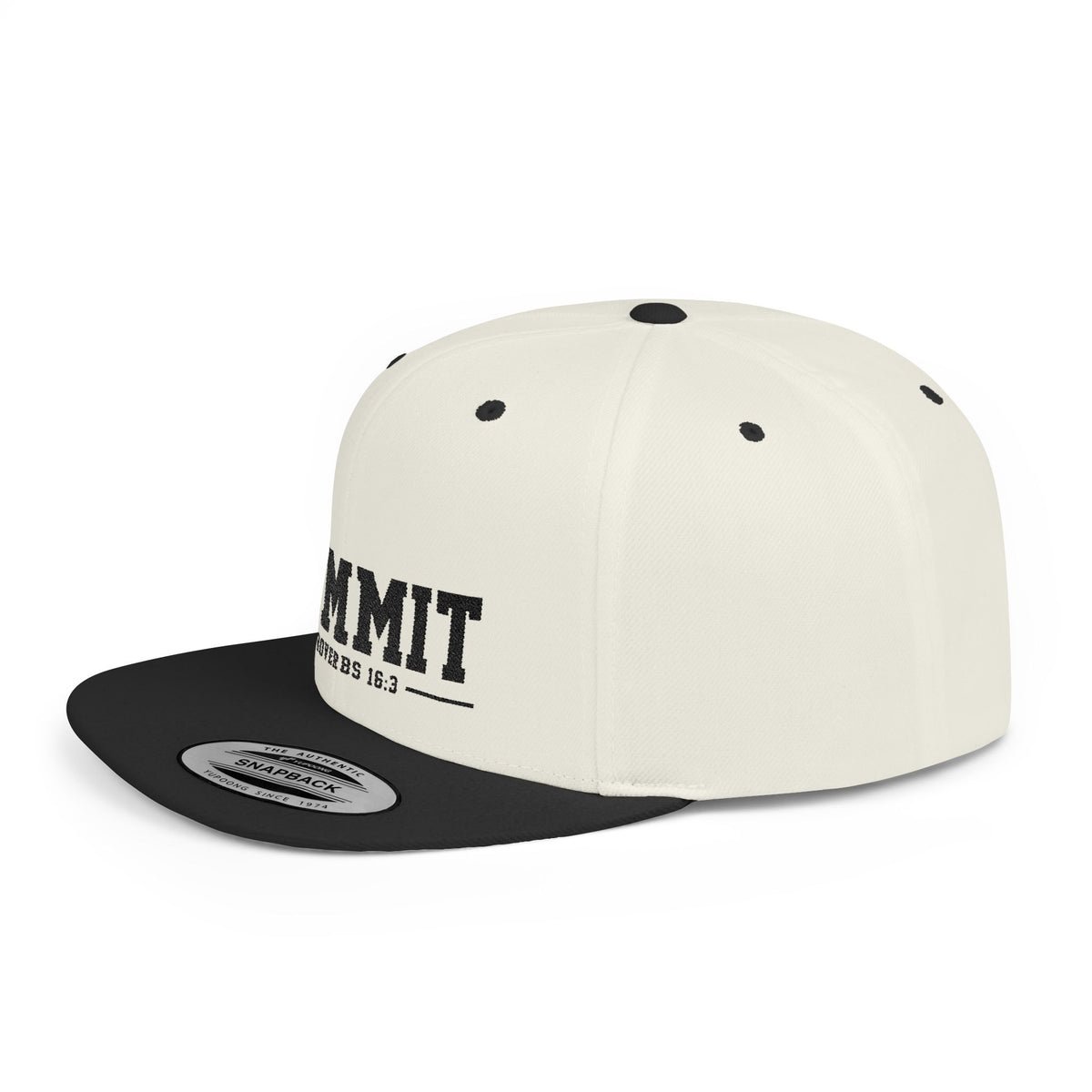 Commit Snapback Hat — "Commit" Proverbs 16:3 Embroidered Flat Bill Cap