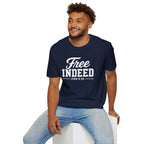 "Free Indeed" John 8:36 T-Shirt — Christian Faith Tee (Gildan 64000)