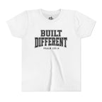 Youth Tee — "Built Different" Psalm 139:14 Christian Kids Shirt (Bella Canvas 3001y)