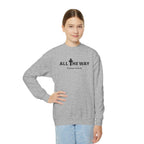 Youth Crewneck Sweatshirt — "All The Way" Inspirational Bible Verse (Matthew 10:38-39)