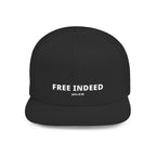 Snapback Hat — "FREE INDEED" John 8:36 Embroidered Flat-Bill Cap