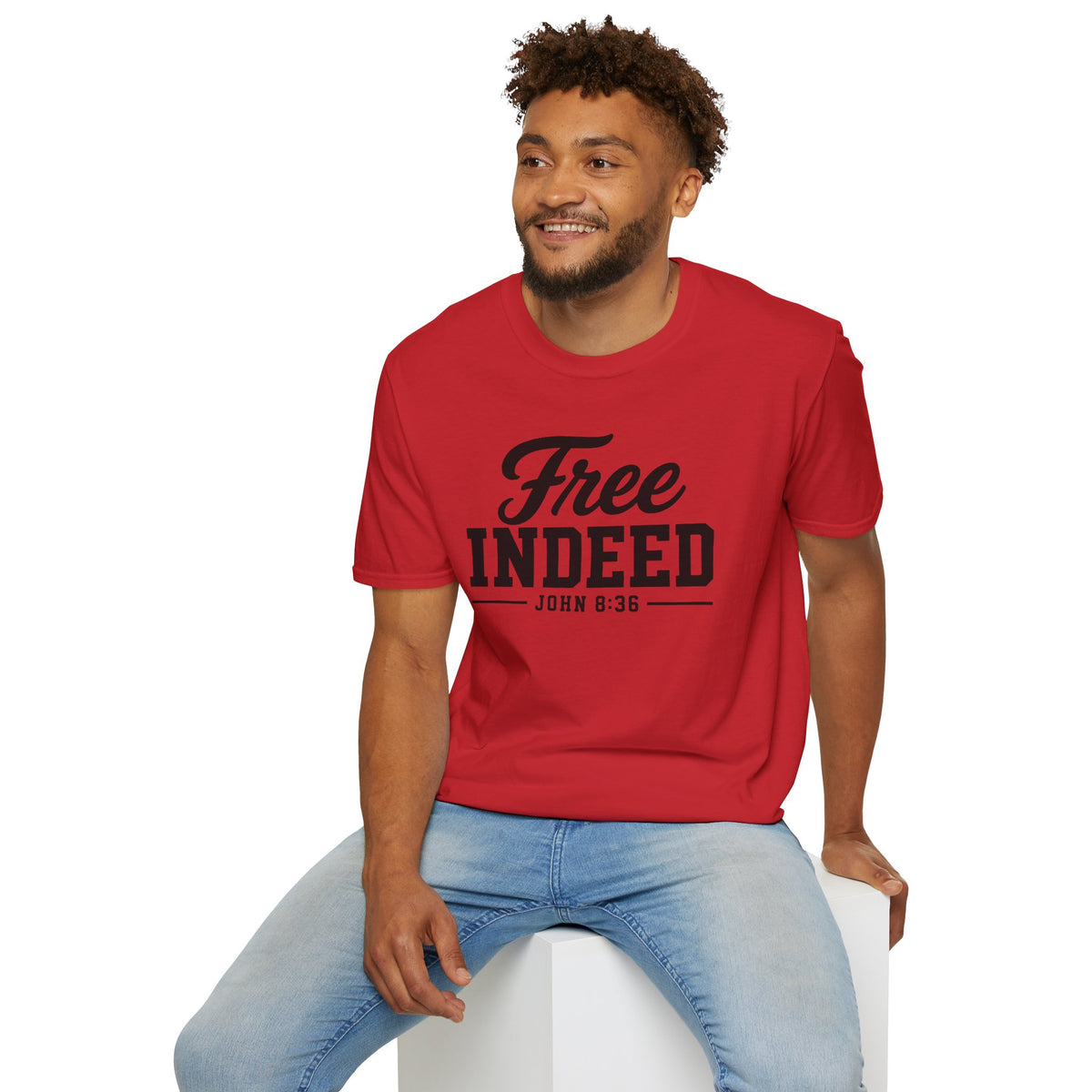 "Free Indeed" John 8:36 T-Shirt — Christian Faith Tee (Gildan 64000)