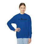 Youth Crewneck Sweatshirt — "All The Way" Inspirational Bible Verse (Matthew 10:38-39)