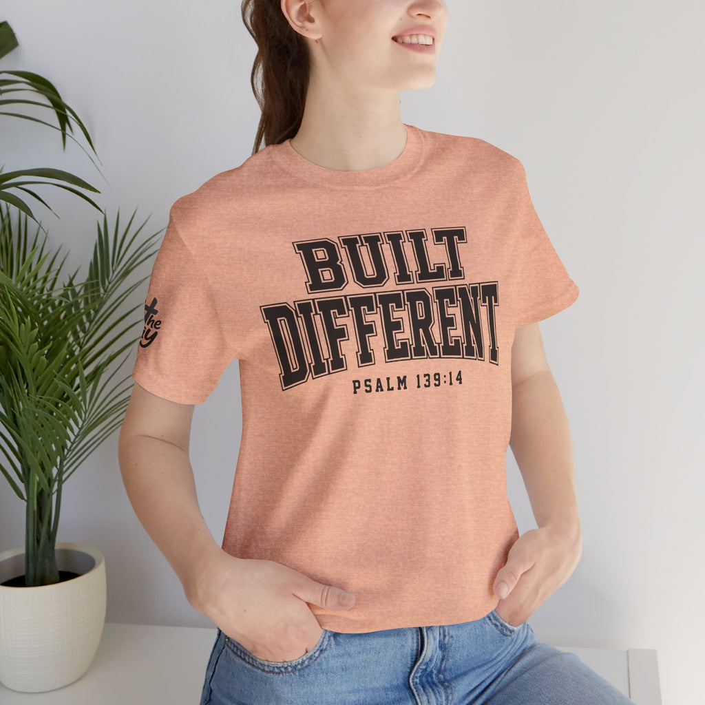"Built Different" Psalm 139:14 Tee — Christian Faith Inspirational T-Shirt (Bella+Canvas 3001)