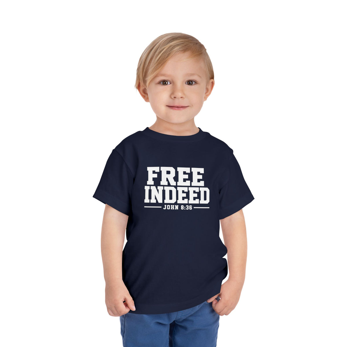 Toddler "Free Indeed"  John 8:36 Tee — Faith-Based Kids Shirt -Final