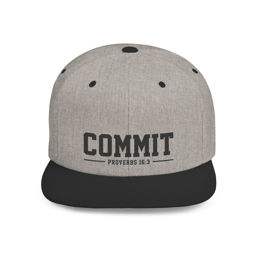 Commit Snapback Hat — "Commit" Proverbs 16:3 Embroidered Flat Bill Cap