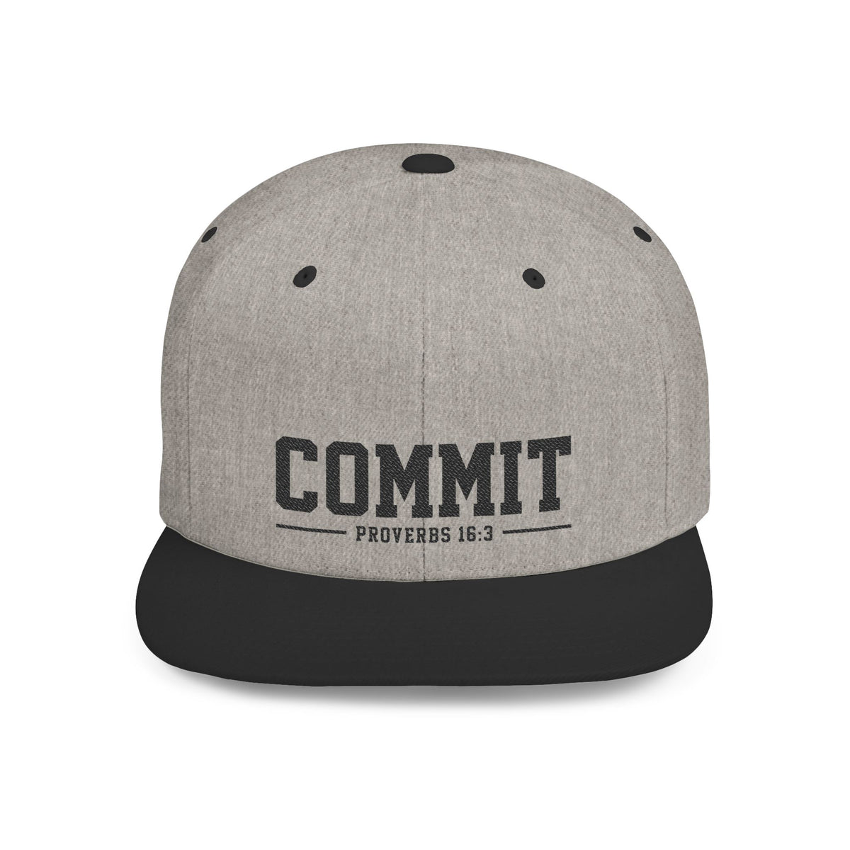 Commit Snapback Hat — "Commit" Proverbs 16:3 Embroidered Flat Bill Cap