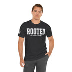 "Rooted" Colossians 2:7 Tee — Christian Faith Inspirational T-Shirt (Bella+Canvas 3001)