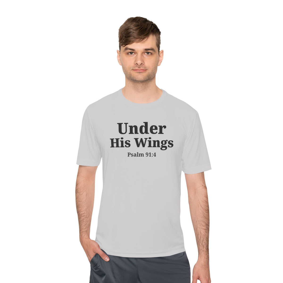 Moisture Wicking Tee "Under his Wings" Psalm 91:4 (Sport tek)