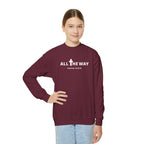 Youth Crewneck Sweatshirt — "All The Way" Inspirational Bible Verse (Matthew 10:38-39)