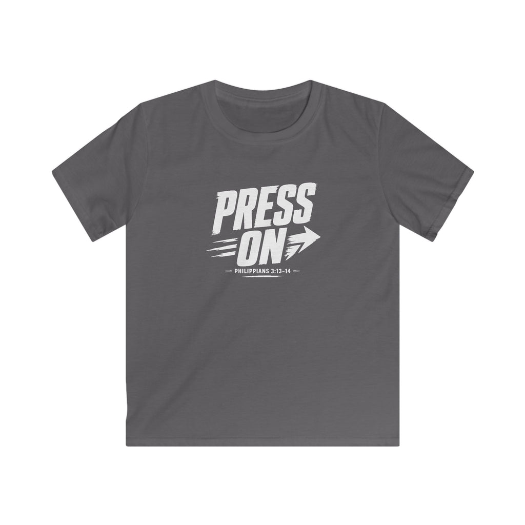 YOUTH "PRESS ON" Philippians 3:13–14 Tshirt (Gildan 64000y)