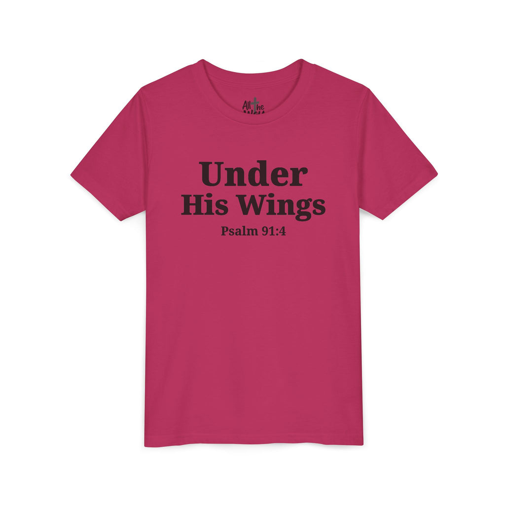 Youth Tee — "Under His Wings" Psalm 91:4 Faith T‑Shirt (Bella Canva 3001Y)