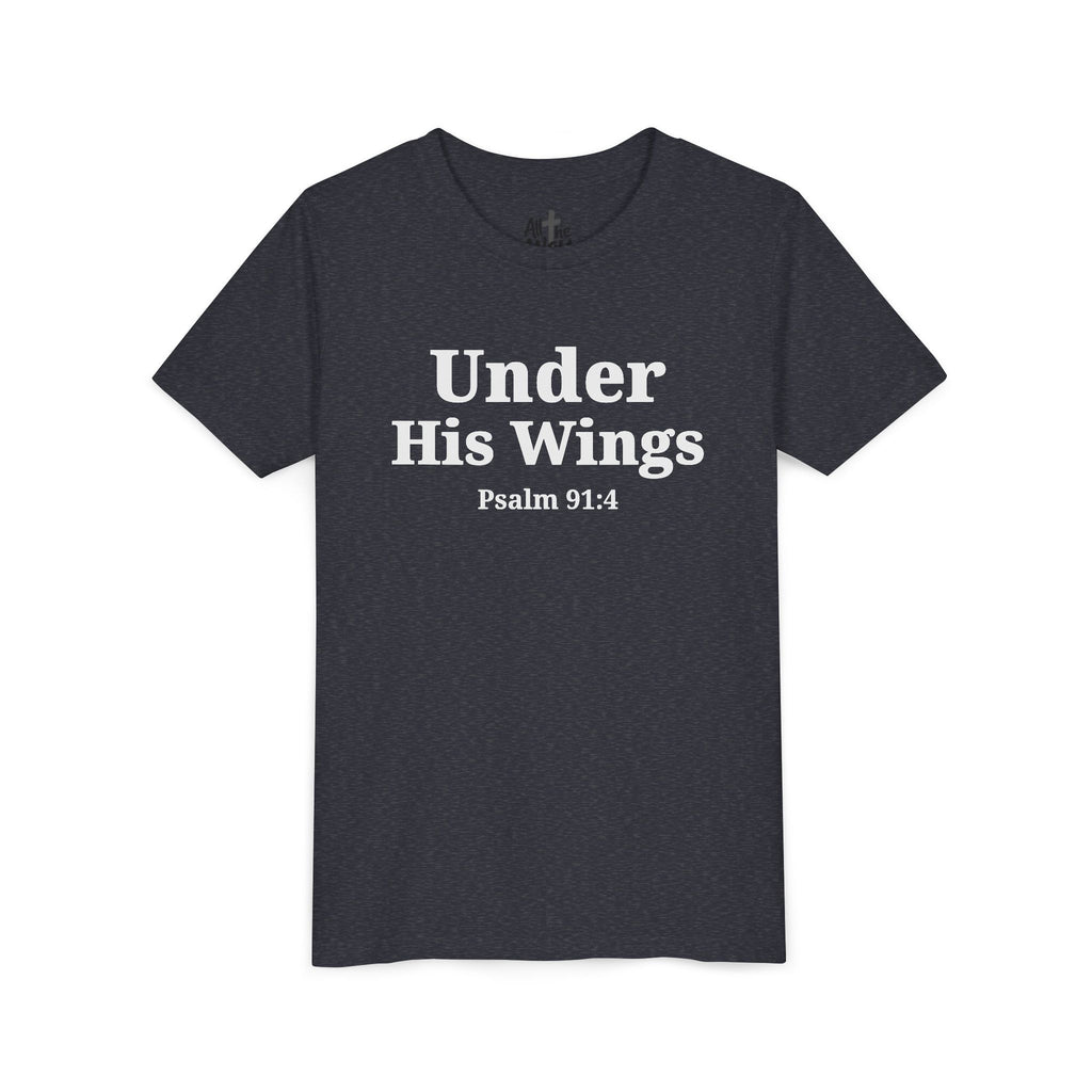 Youth Tee — "Under His Wings" Psalm 91:4 Faith T‑Shirt (Bella Canva 3001Y)