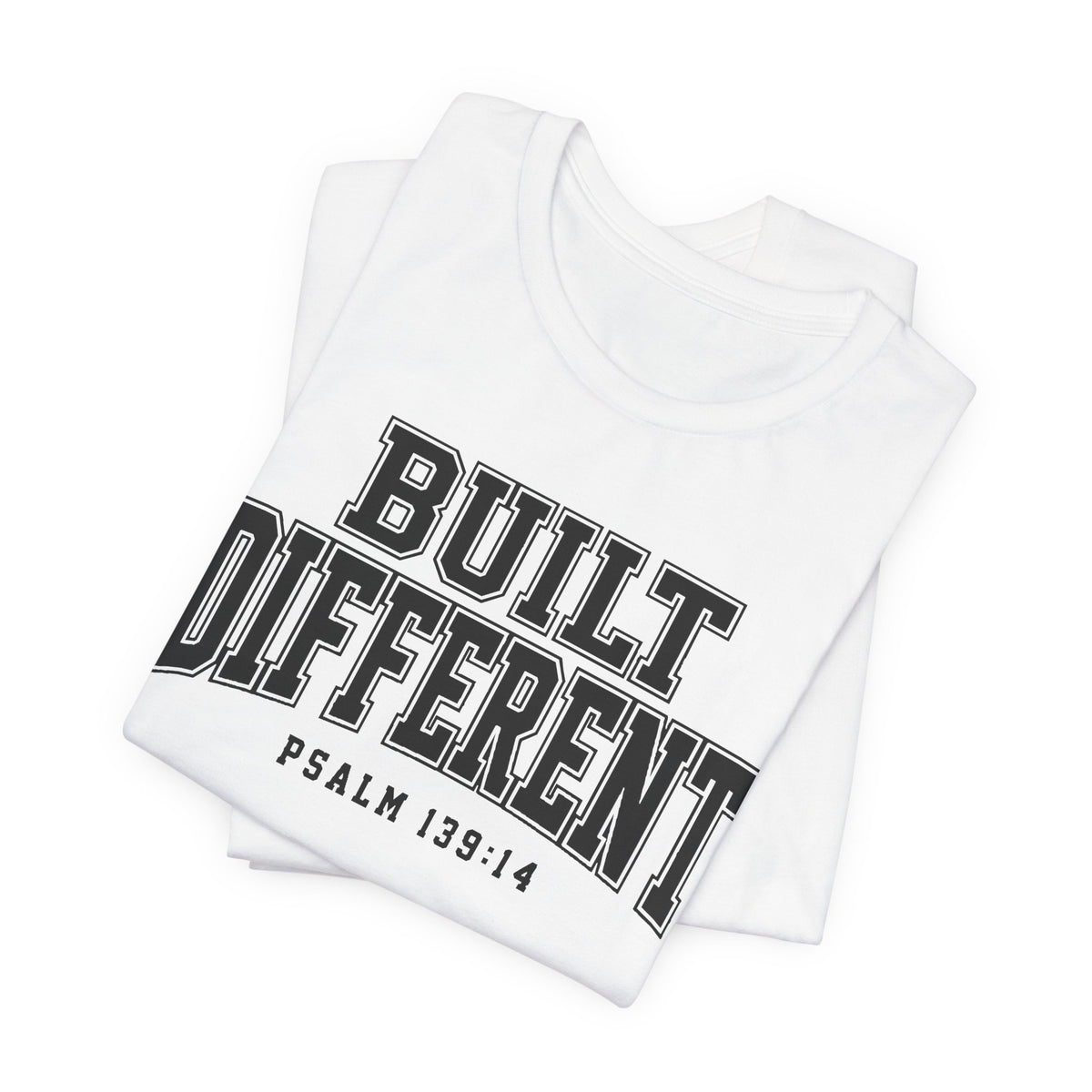 "Built Different" Psalm 139:14 Tee — Christian Faith Inspirational T-Shirt (Bella+Canvas 3001)