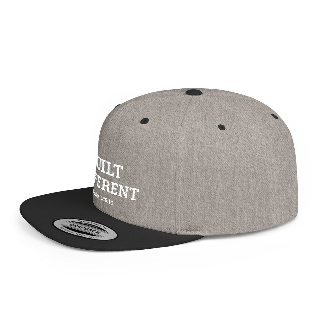 Snapback Hat — "Built Different" Psalm 139:14 Embroidered Flat-Bill Cap
