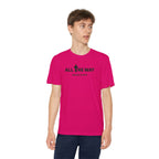 Youth "All the way" Matthew 10:38-39  Christian Motivational Shirt (Sport Tek) Black letters