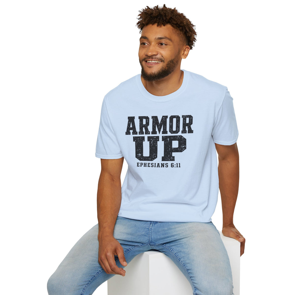 "Armor Up" Ephesians 6:11 T-Shirt — Christian Faith Tee (Gildan 64000)
