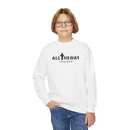 Youth Crewneck Sweatshirt — "All The Way" Inspirational Bible Verse (Matthew 10:38-39)