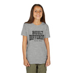 Youth Tee — "Built Different" Psalm 139:14 Christian Kids Shirt (Bella Canvas 3001y)