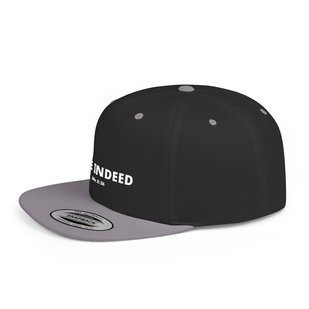 Snapback Hat — "FREE INDEED" John 8:36 Embroidered Flat-Bill Cap
