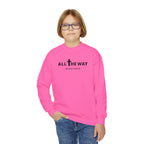 Youth Crewneck Sweatshirt — "All The Way" Inspirational Bible Verse (Matthew 10:38-39)