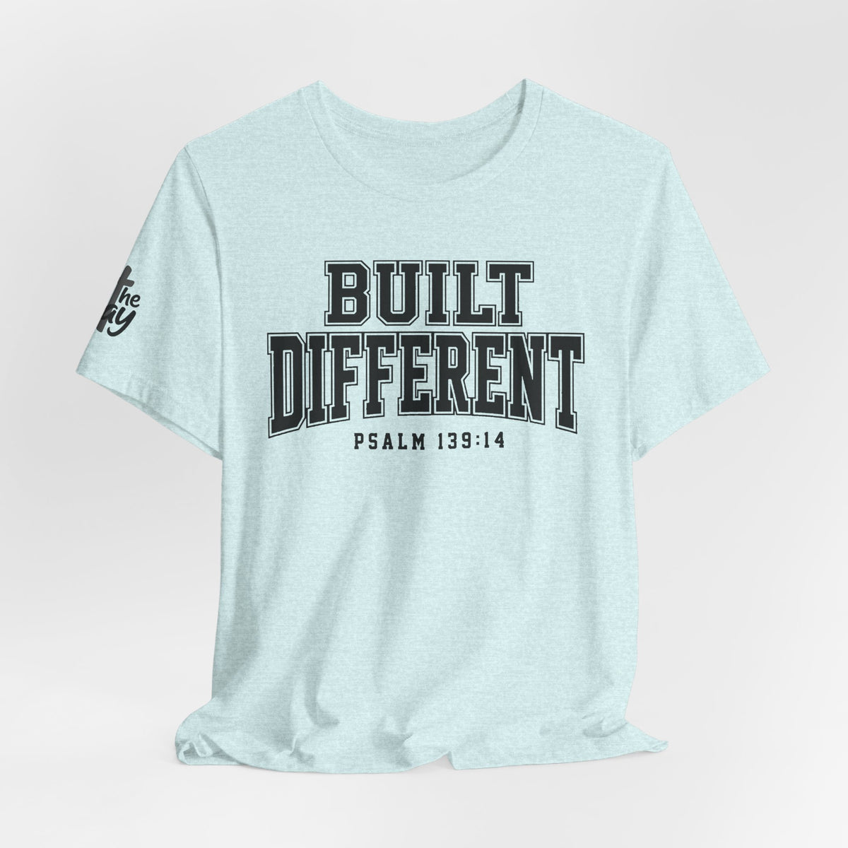 "Built Different" Psalm 139:14 Tee — Christian Faith Inspirational T-Shirt (Bella+Canvas 3001)