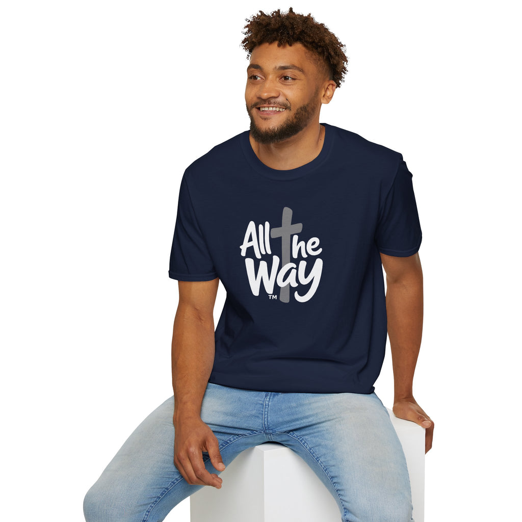 All The Way Cross logo T‑Shirt — Faith-Inspired Christian Graphic Tee (Gildan 64000)