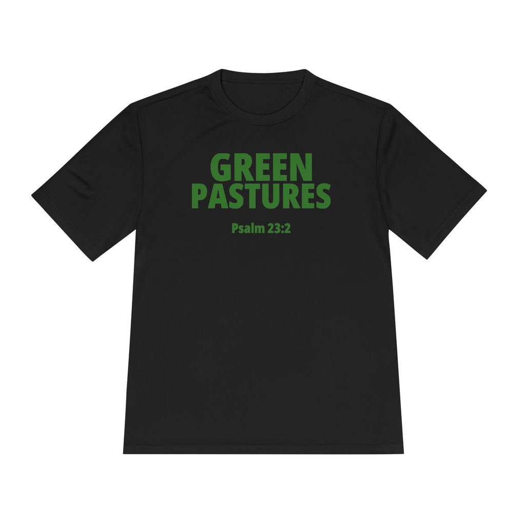 Moisture Wicking Tee "Green Pastures" Psalms 23:2 (Sport Tek)