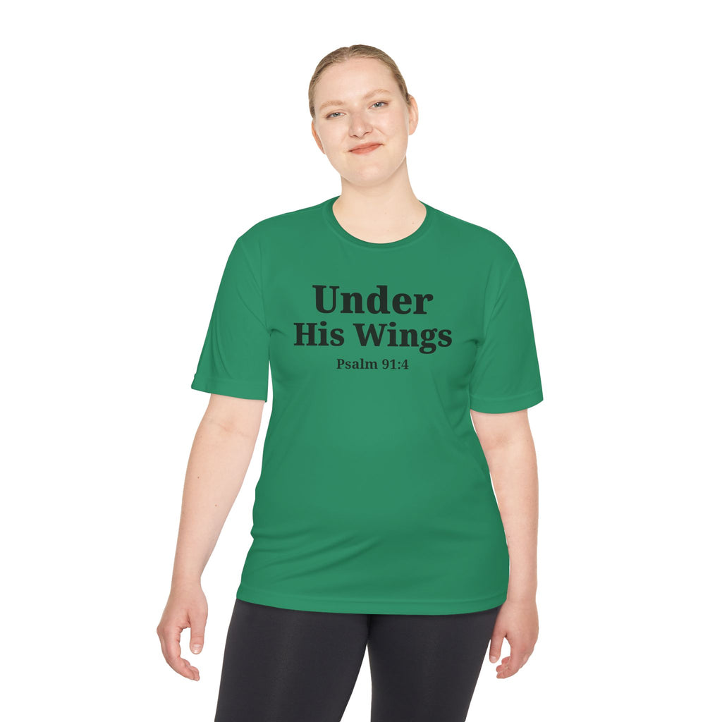 Moisture Wicking Tee "Under his Wings" Psalm 91:4 (Sport tek)