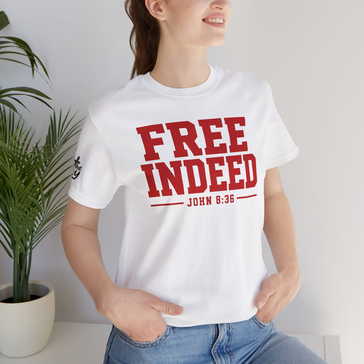 "Free Indeed" John 8:36 Christian Faith Tee (Bella+Canvas 3001)