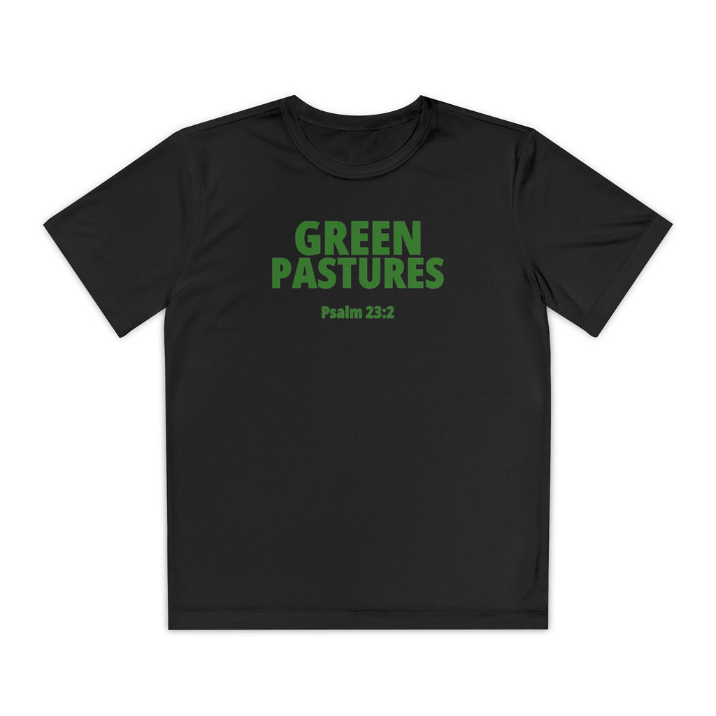 Youth "Green Pastures" Psalms 23:2 Tee — Christian Motivational Shirt  (Sport Tek)