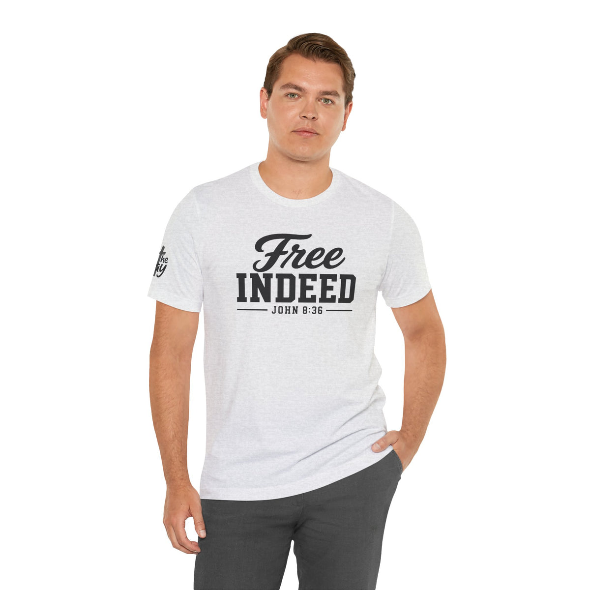 "Free Indeed" John 8:36 Christian Faith Tee (Bella+Canvas 3001)