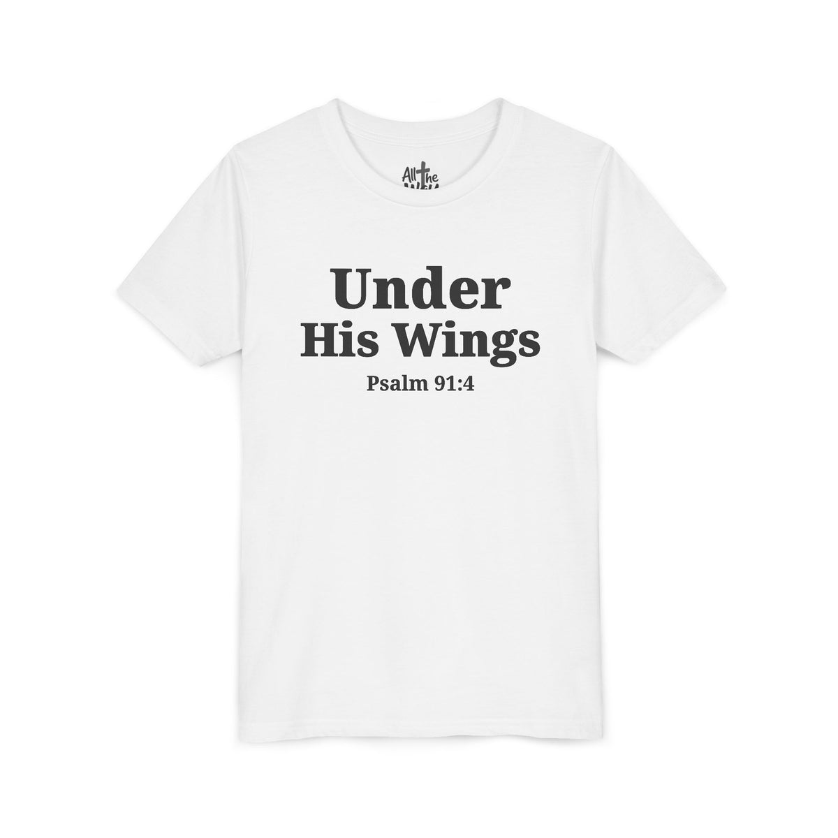 Youth Tee — "Under His Wings" Psalm 91:4 Faith T‑Shirt (Bella Canva 3001Y)