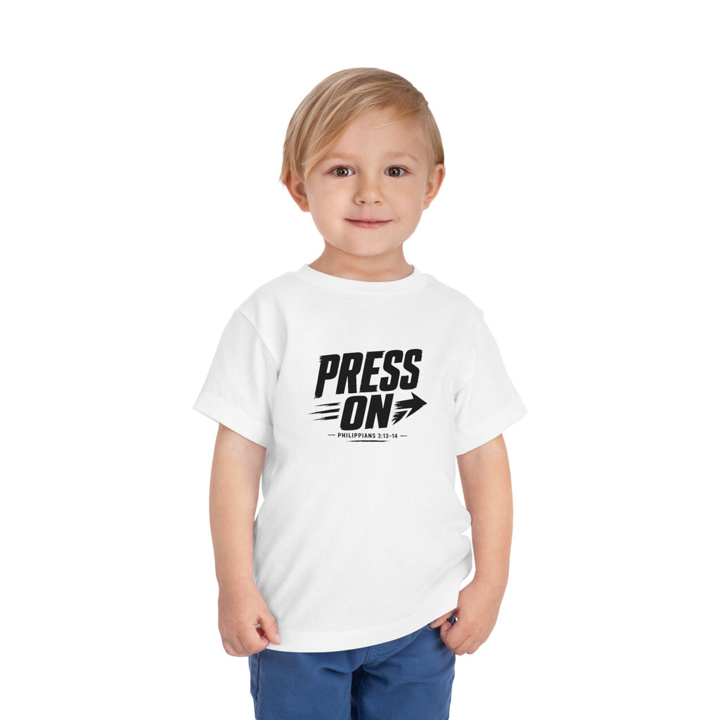 Toddler "PRESS ON" Philippians 3:13–14 Tee — Faith-Based Kids Shirt