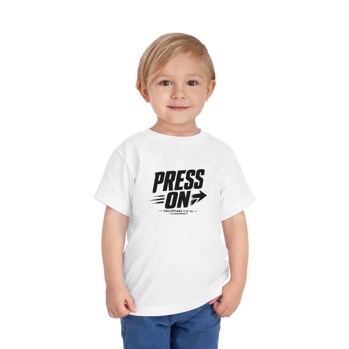 Toddler "PRESS ON" Philippians 3:13–14 Tee — Faith-Based Kids Shirt