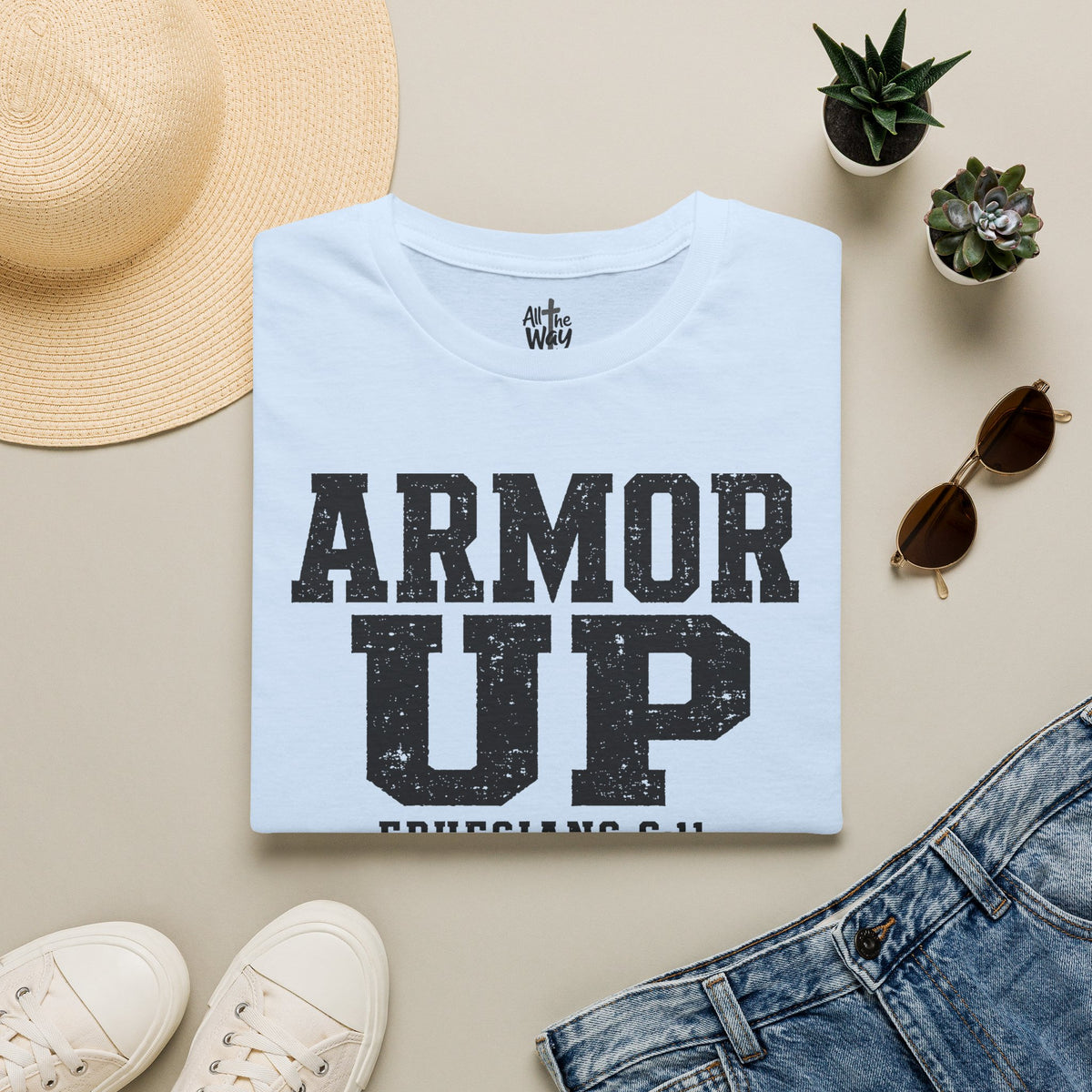 "Armor Up" Ephesians 6:11 T-Shirt — Christian Faith Tee (Gildan 64000)