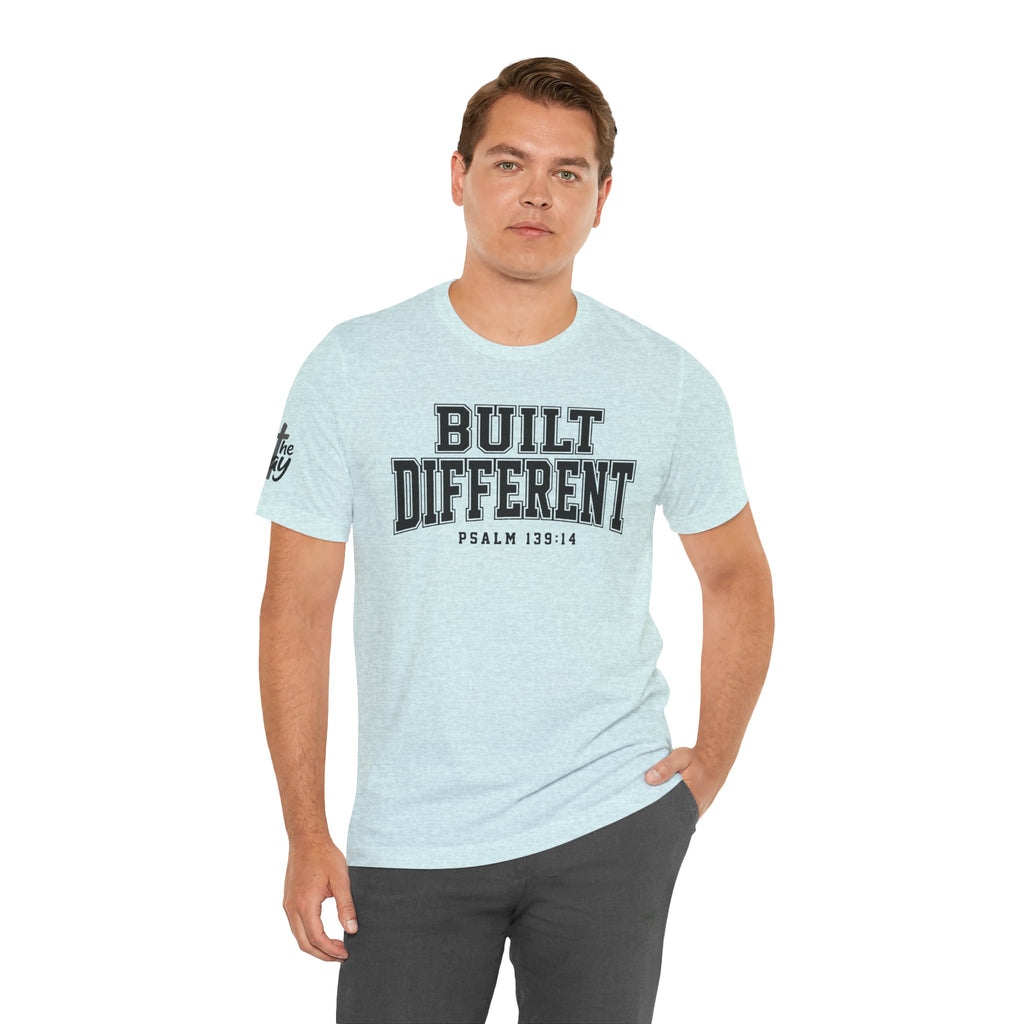 "Built Different" Psalm 139:14 Tee — Christian Faith Inspirational T-Shirt (Bella+Canvas 3001)