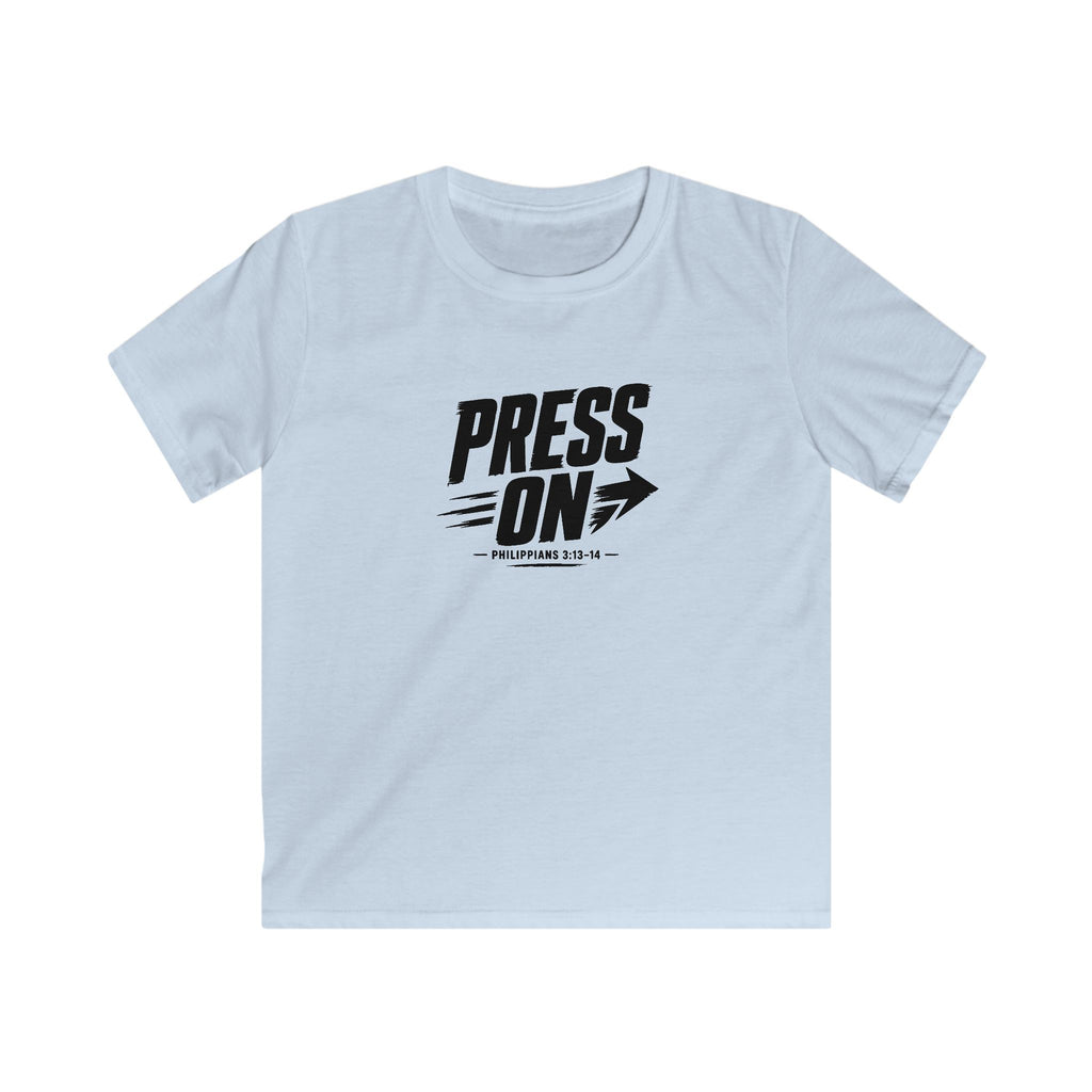 YOUTH "PRESS ON" Philippians 3:13–14 Tshirt (Gildan 64000y)