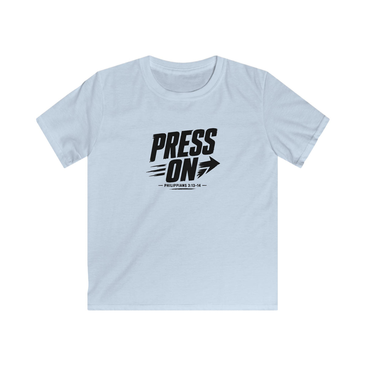 YOUTH "PRESS ON" Philippians 3:13–14 Tshirt (Gildan 64000y)