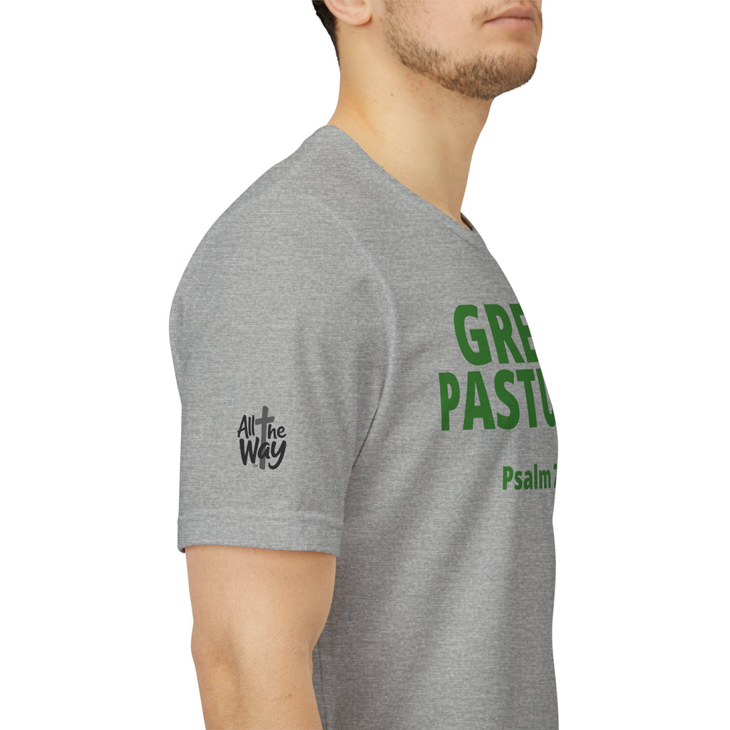 "Green Pastures" Psalm 23:2 Tee — Christian Faith Inspirational T-Shirt (Bella+Canvas 3001)