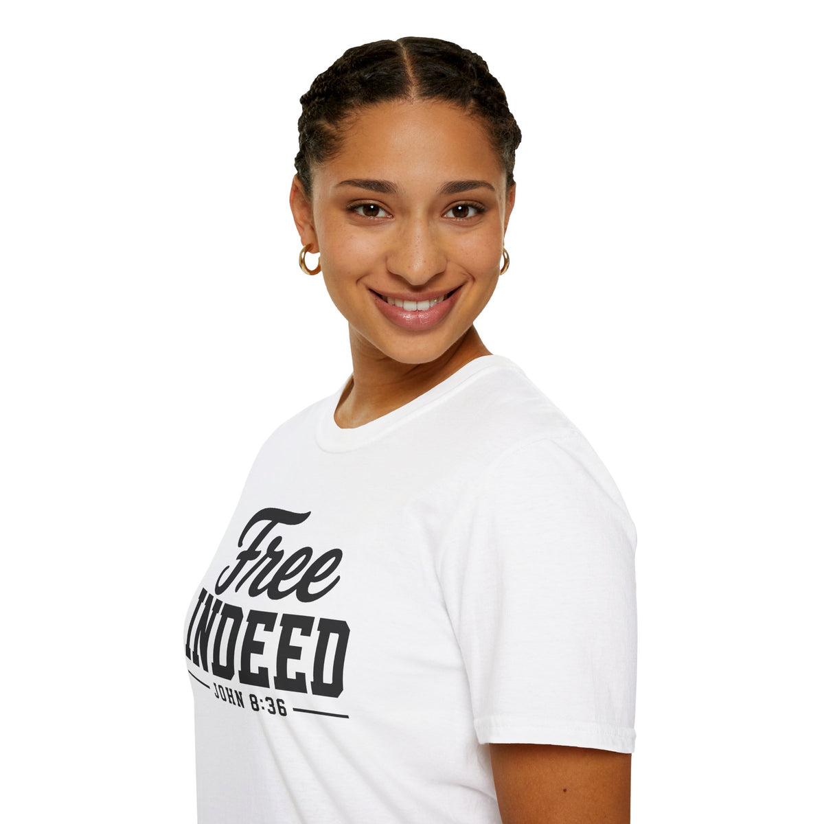 "Free Indeed" John 8:36 T-Shirt — Christian Faith Tee (Gildan 64000)