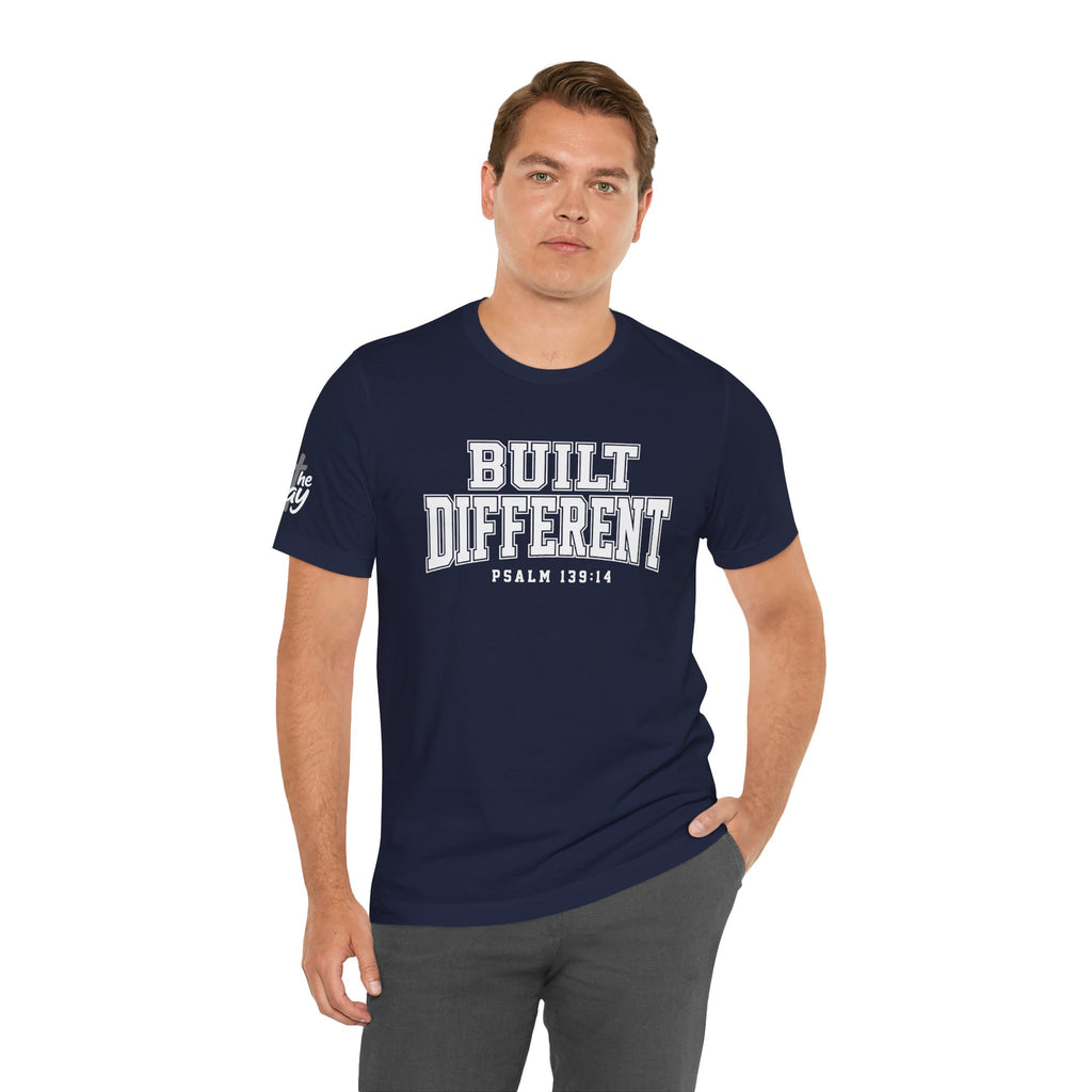 "Built Different" Psalm 139:14 Tee — Christian Faith Inspirational T-Shirt (Bella+Canvas 3001)