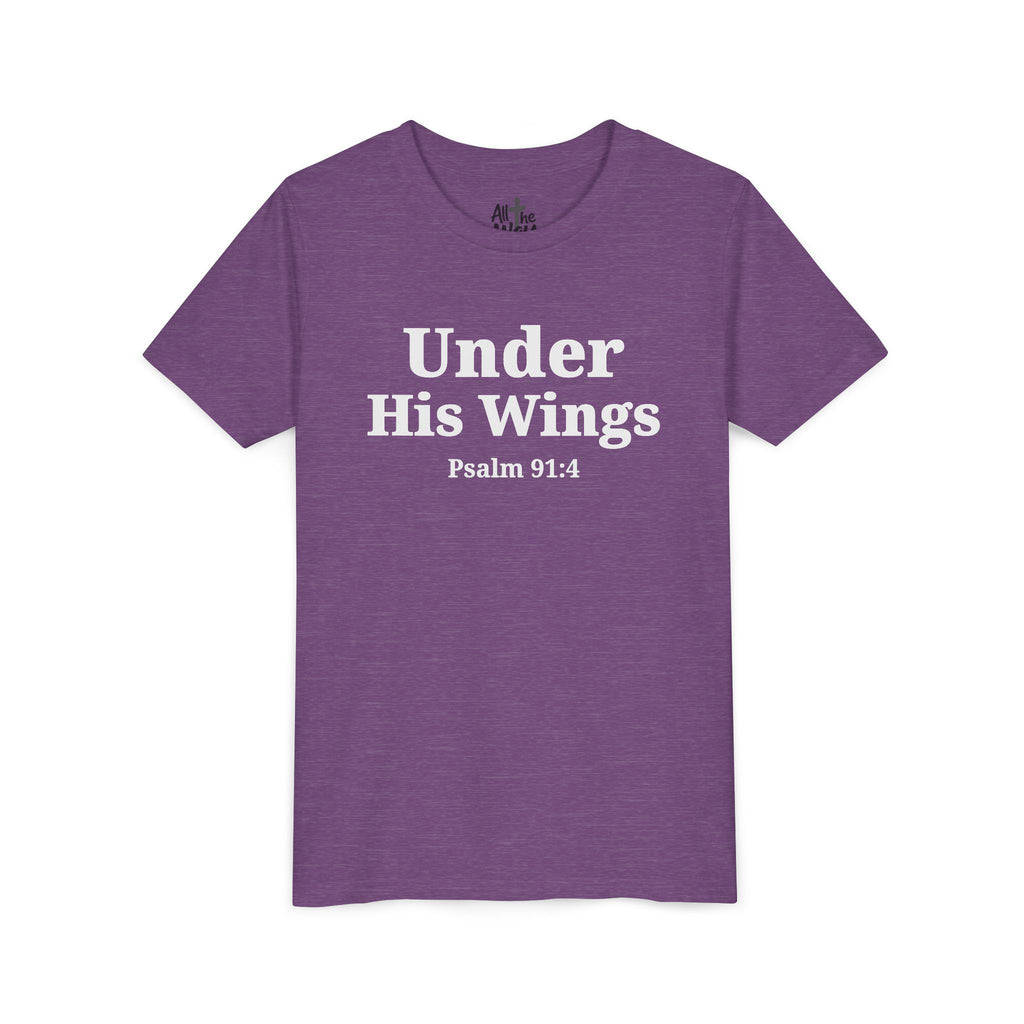 Youth Tee — "Under His Wings" Psalm 91:4 Faith T‑Shirt (Bella Canva 3001Y)