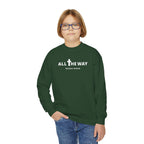 Youth Crewneck Sweatshirt — "All The Way" Inspirational Bible Verse (Matthew 10:38-39)