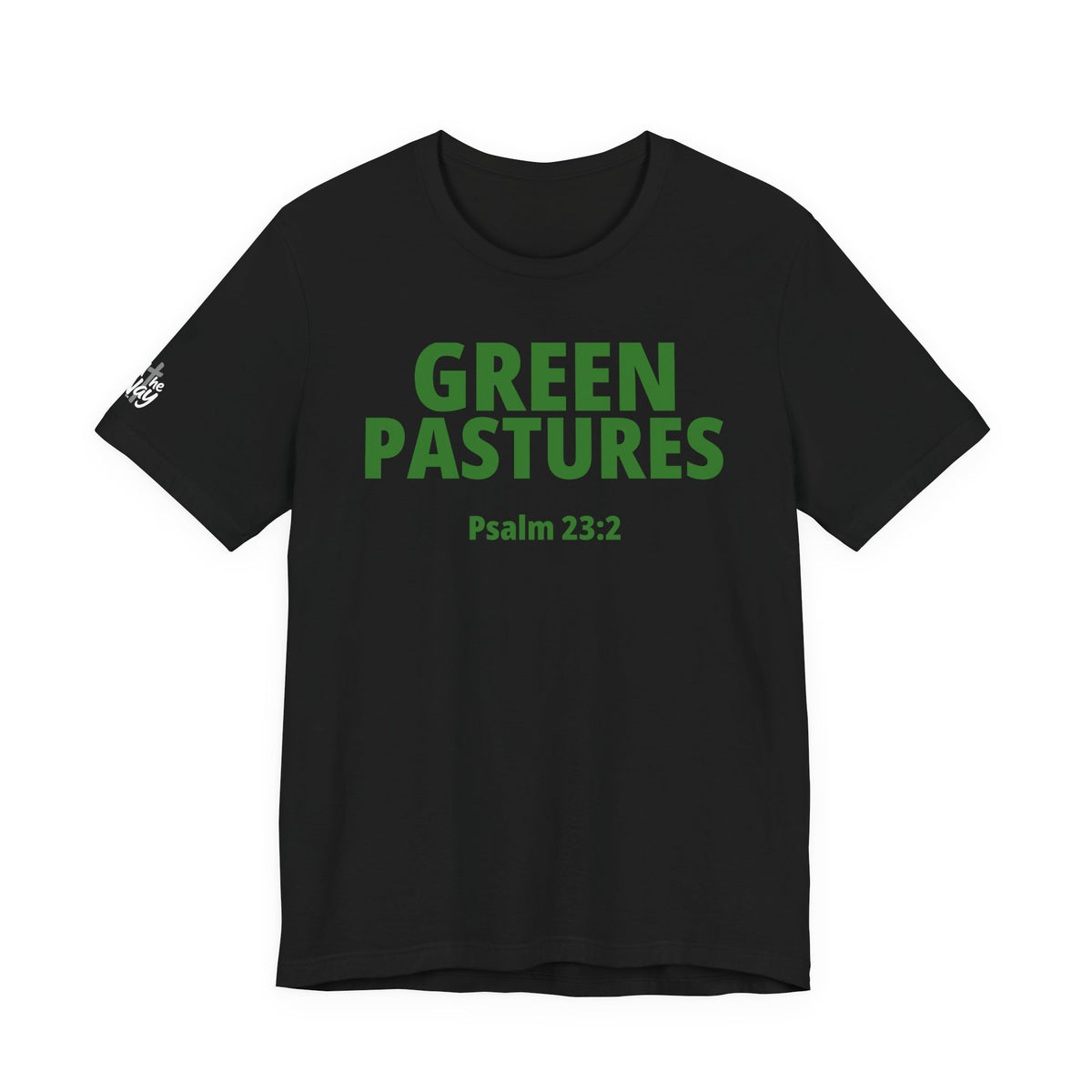 "Green Pastures" Psalm 23:2 Tee — Christian Faith Inspirational T-Shirt (Bella+Canvas 3001)